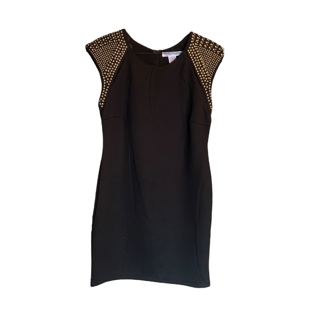 NTW LBD with gold studded cap sleeves with peekaboo shoulder.   Size medium.